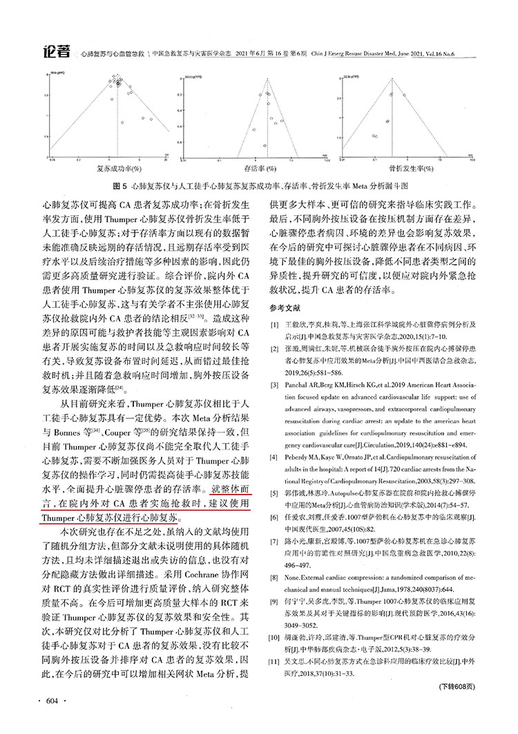 Thumper心肺復(fù)蘇儀在心臟驟?；颊咧袘?yīng)用效果的Meta分析(圖7)